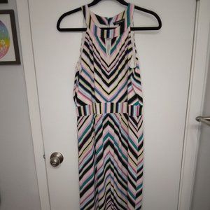NWT Roz & Ali Multicolor Chevron Striped Maxi Sleeveless Dress Size Petite L
